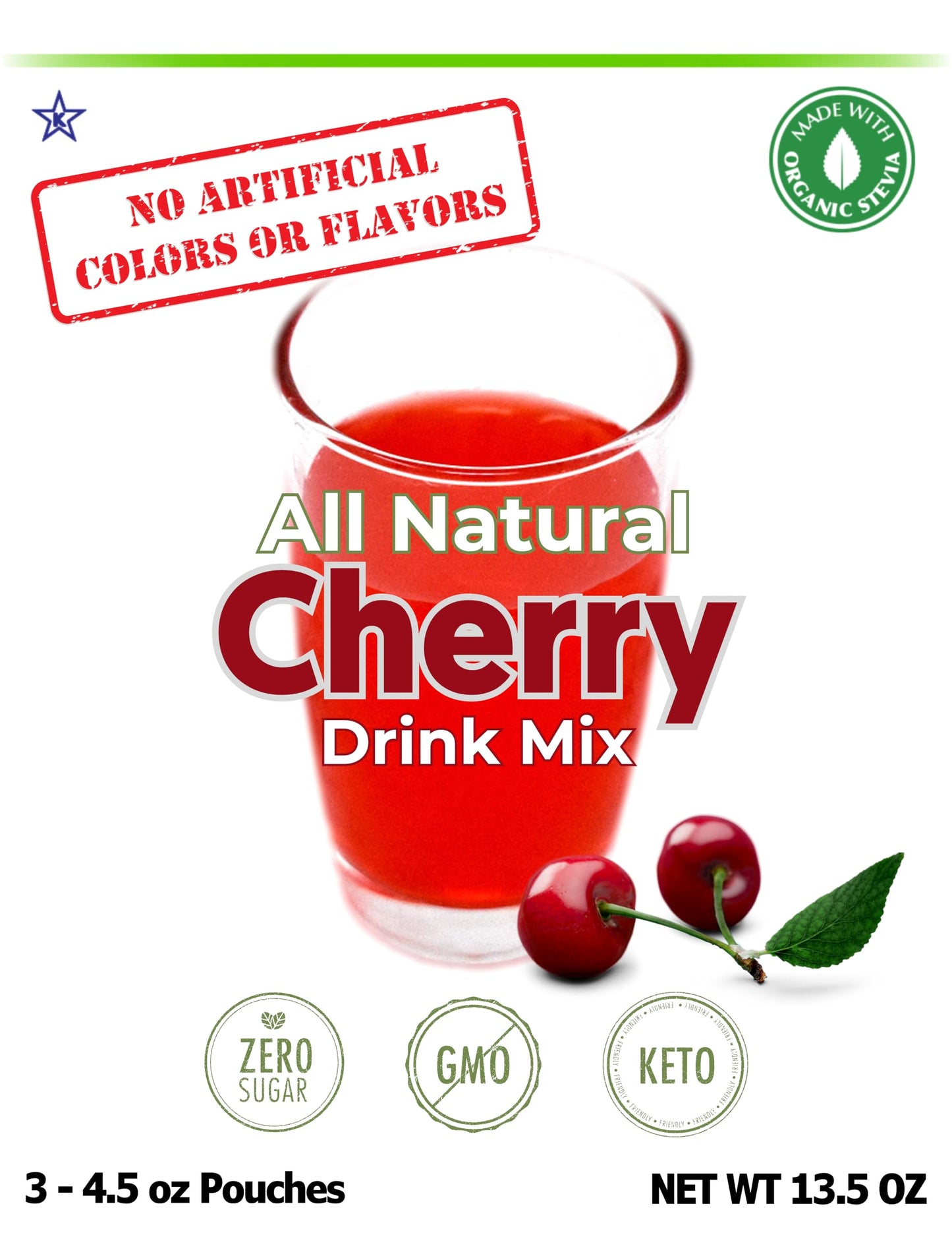 Gramzero All Natural Cherry Zero Calorie Sugar Free Drink Mix, Great For Nutrition Club Loaded Tea, Stevia Sweetened