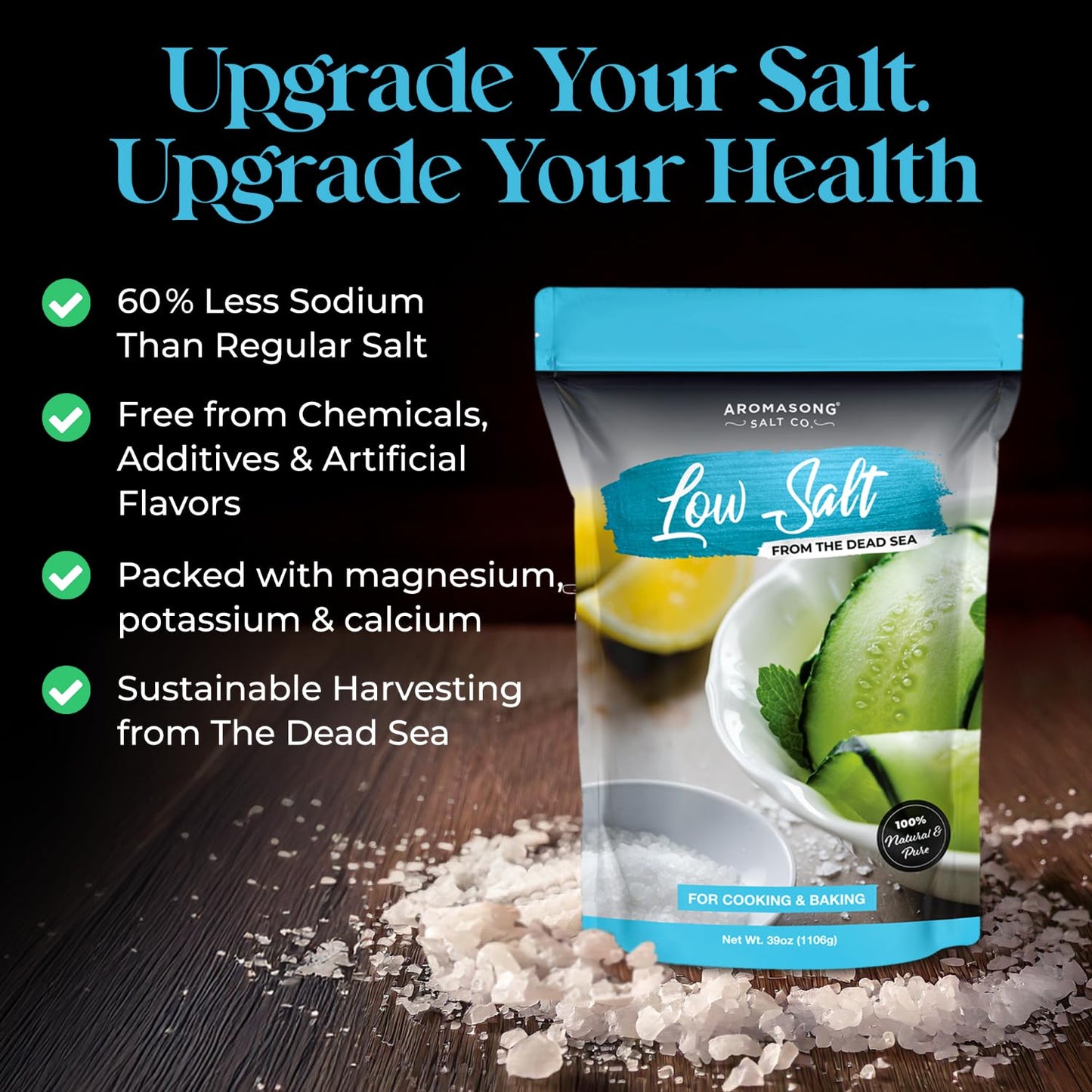 Aromasong Low Sodium Sea Salt - 100% Natural - 19 Lb Bulk Bag - Fine Grain Potassium Chloride