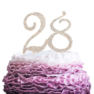 Lingpar 28 Years Birthday Cake Topper - New Best Crystal Rhinestone 28Th Wedding Anniversary Or 28 Years Old Cake Topper Party D
