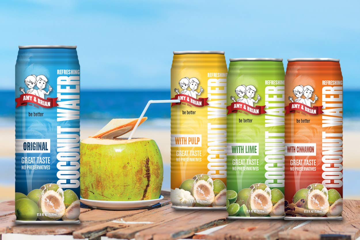 Amy & Brian Pure Coconut Water with Pulp, Non-GMO, No Sugar Added, Refreshing and Hydrating Real Coconut Water, 17.5 Fl Oz (Pack