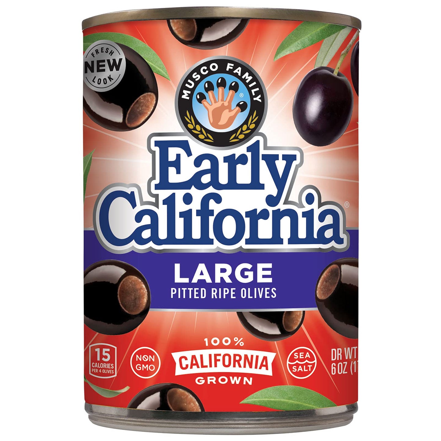 Early California Ripe Pitted Large Black Olives - 5.75 oz, 12-Cans, Large Black Ripe, Model 44227