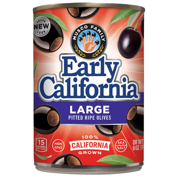 Early California Ripe Pitted Large Black Olives - 5.75 oz, 12-Cans, Large Black Ripe, Model 44227
