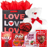 Valentines Day Gift Basket Set | Teddy Bear Plush (Red Or White), Elmer Heart Chocolate, Milk Chocolate Bar, Kit Kat Chocolate B