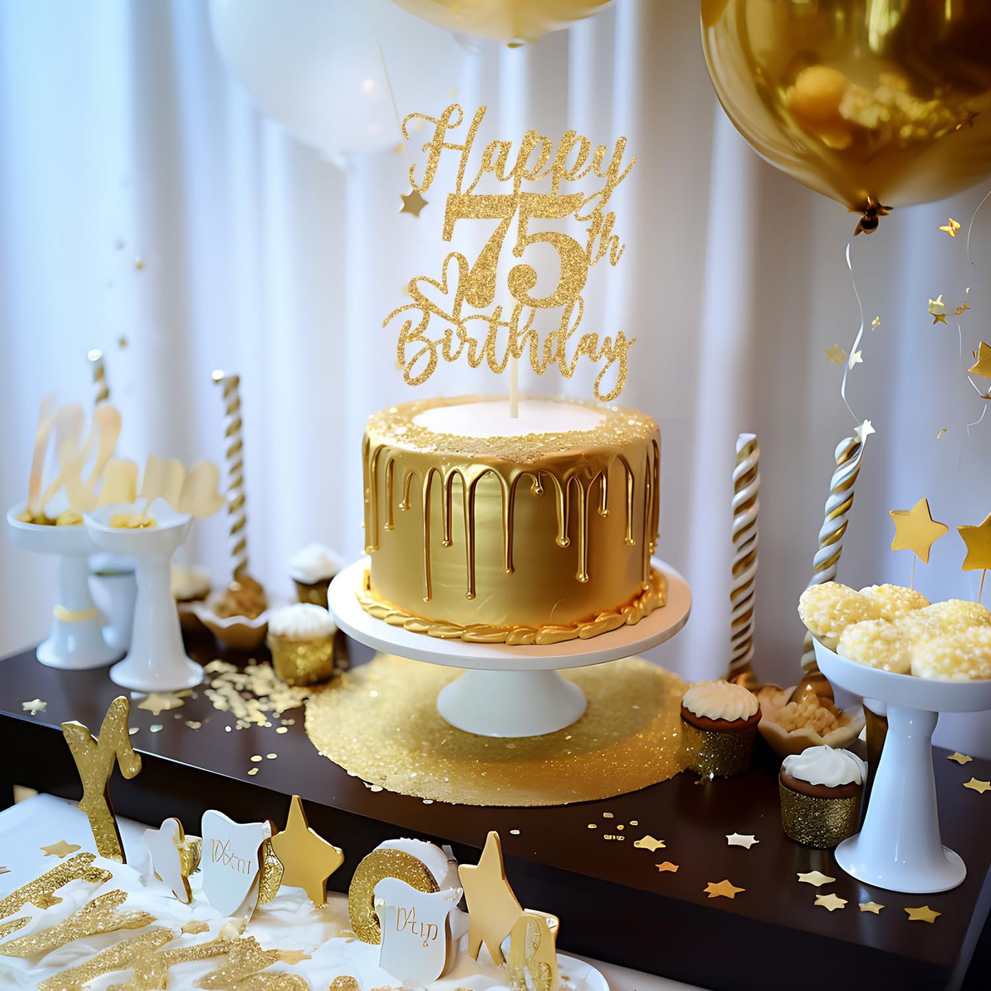 Happy 75Th Birthday Cake Topper, 75Th Birthday Cake Decorations, Cheers To 75 Years, 75 And Fabulous, 75Th Birthday Party Decora
