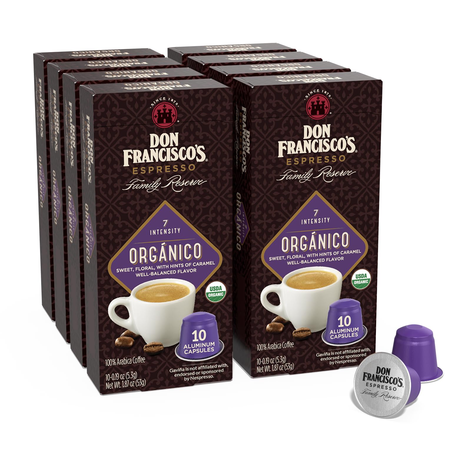 Don Franciscos Espresso Pods - 80 Dark Roast Aluminum Capsules, Intensity 7, Compatible with Nespresso Original Line Machines, Coffee