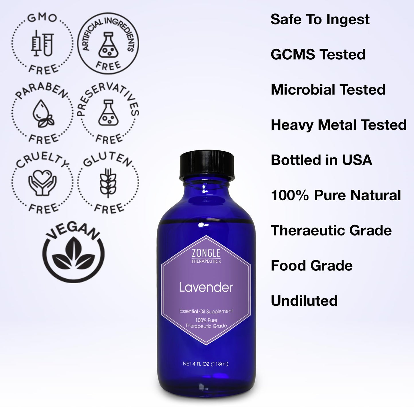 Zongle Lavender Essential Oil, French, Safe To Ingest, 4 Oz