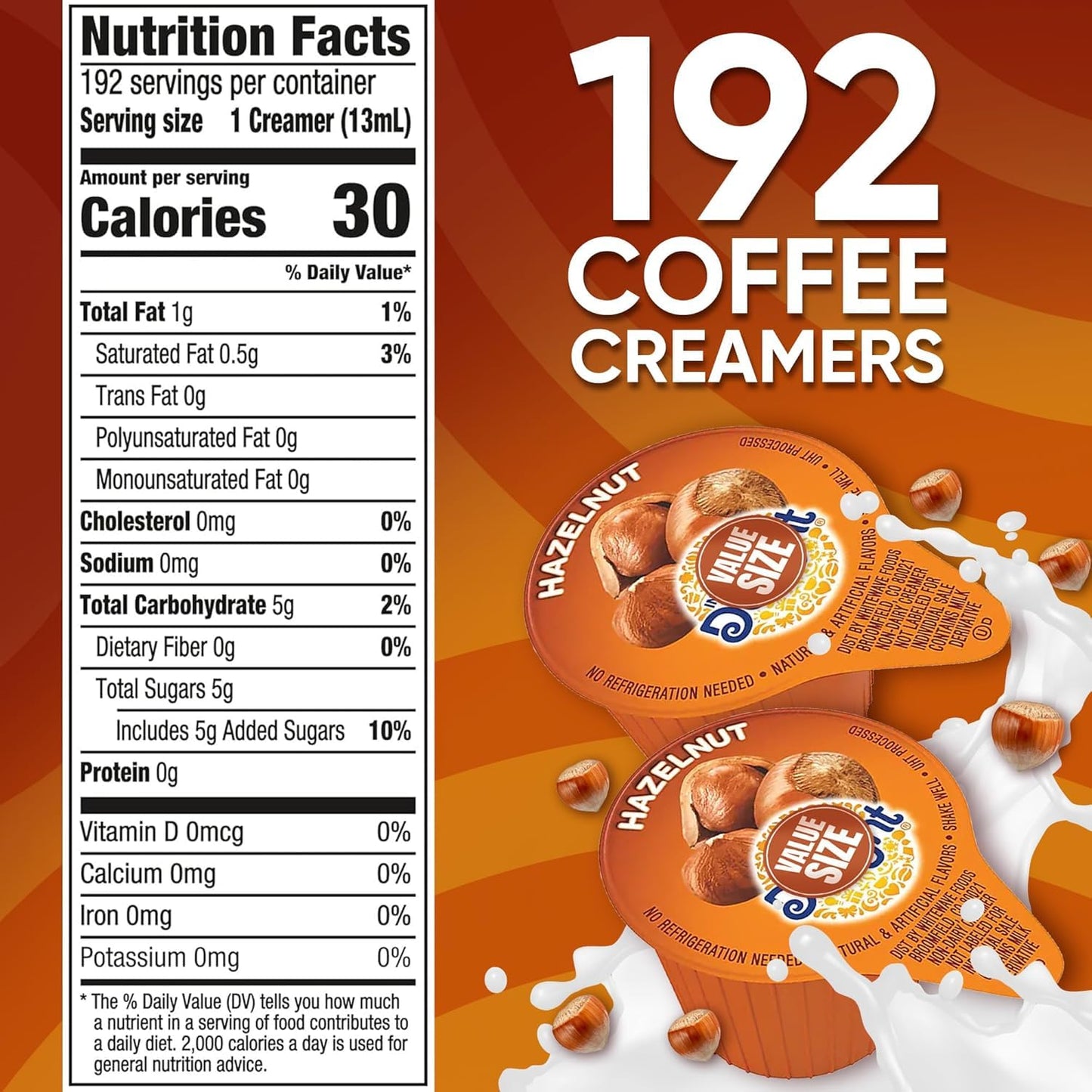 Hazelnut Coffee Creamer Singles, 192 Creamer Singles Included Great For Offices, Restaurants, Coffee, Bar, Gift And Homes