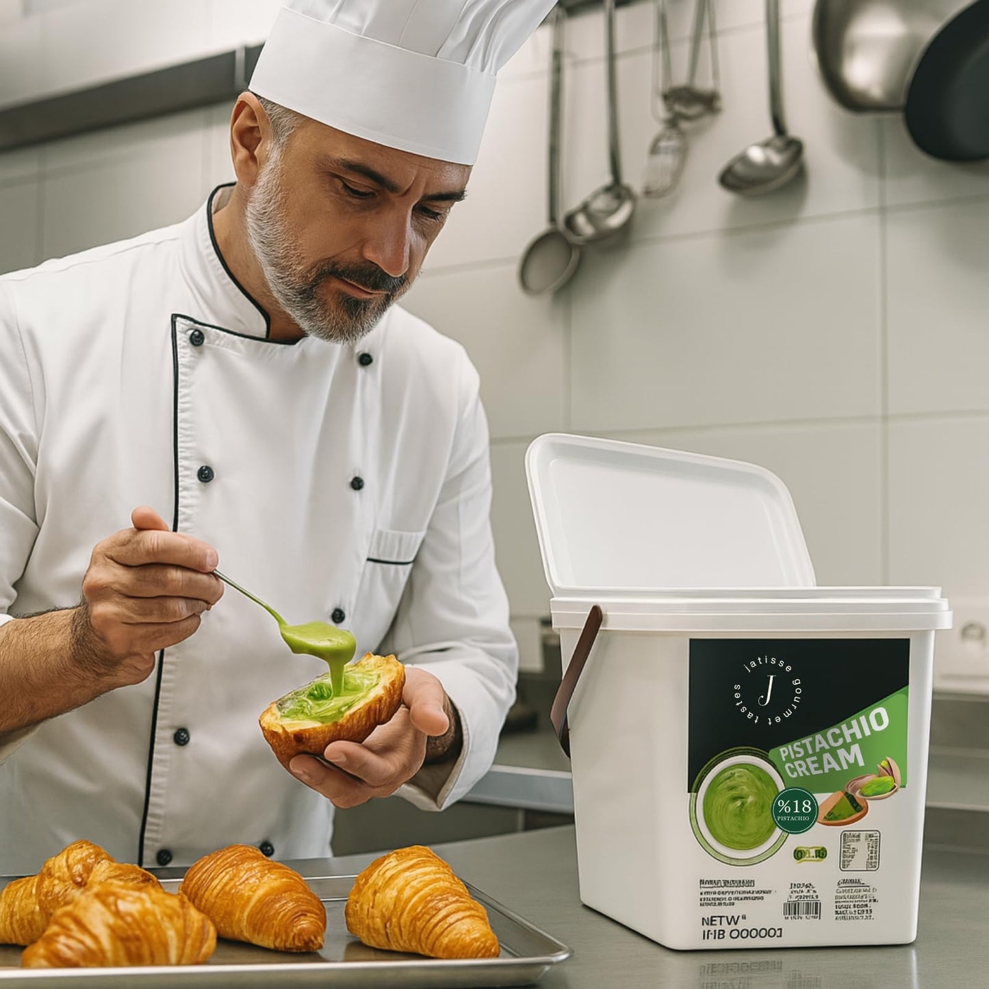 Jatisse 18% Pistachio Cream 11 lb (5kg) - Bulk Spread for Bakery & Foodservice - Perfect for Dubai Chocolate Bars  Knafeh & Desserts - Clean Ingredients - No Palm Oil - Turkish Pistachio Paste