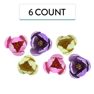 Global Sugar Art Tulip Sugar Cake Flowers, Yellow, Pink, Purple, 6 Count By Chef Alan Tetreault