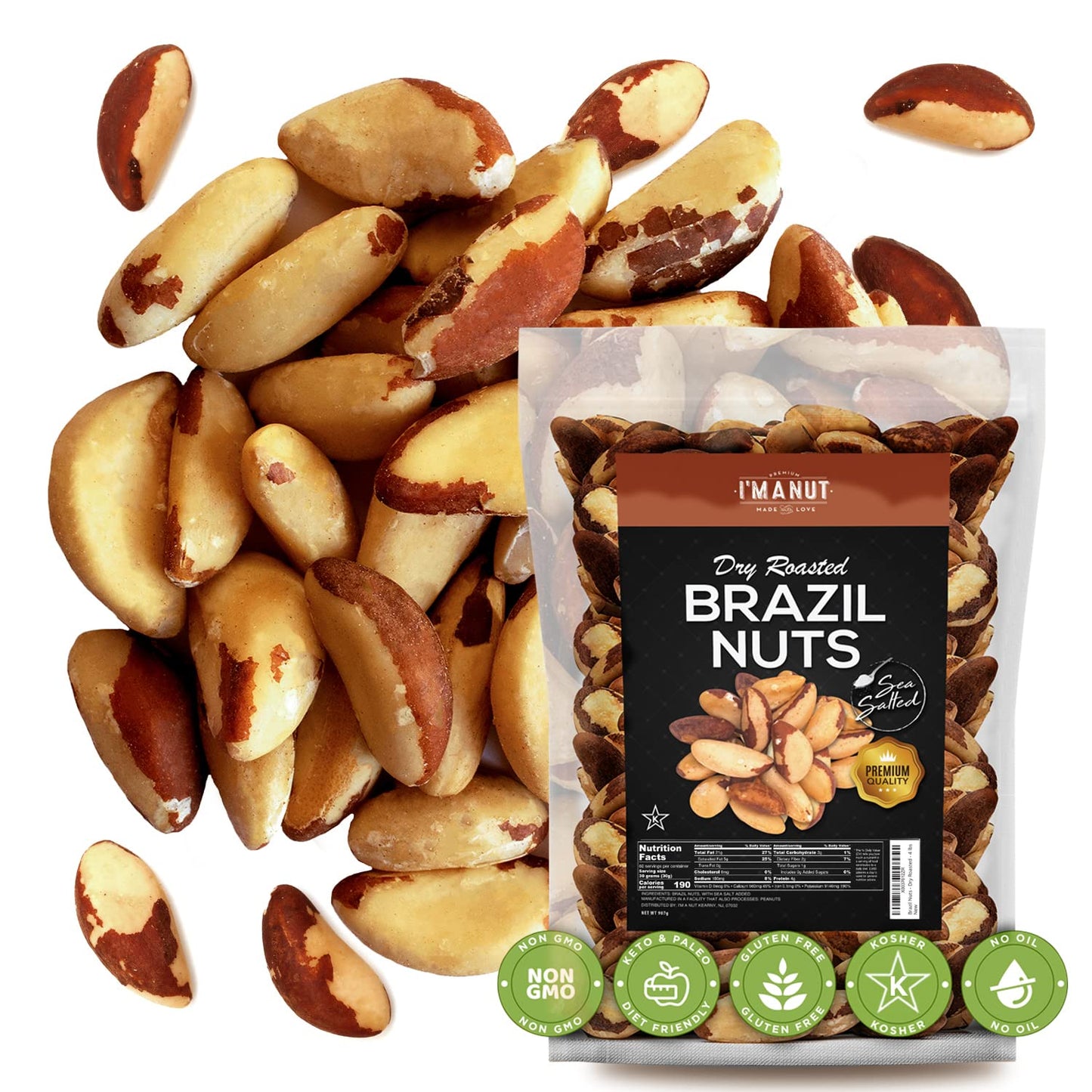 Im A Nut Brazil Nuts, Dry Roasted, 64oz (4 lb), Non-GMO, Gluten & Peanut Free, Vegan, Keto Friendly