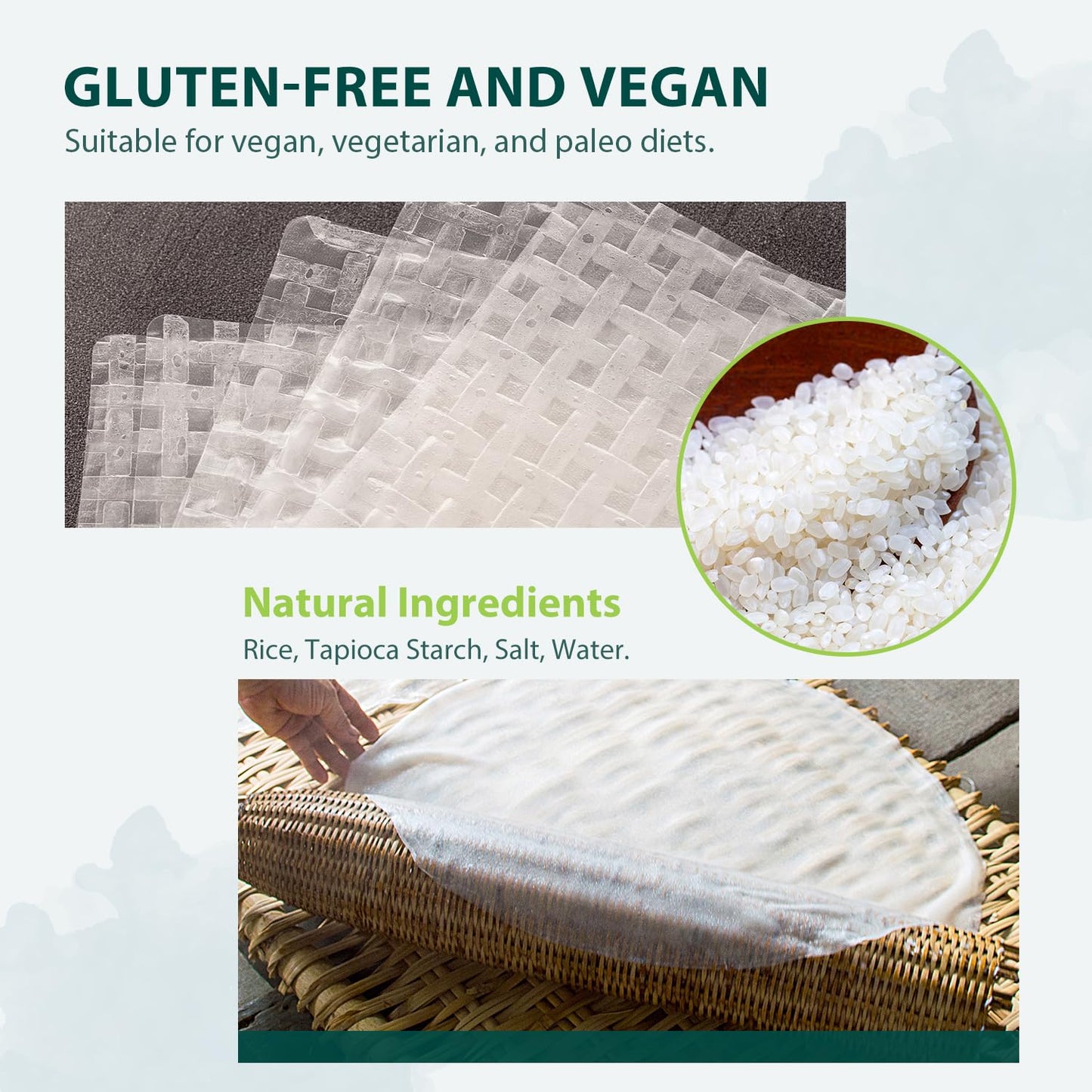 Soeos Rice Paper, White Rice Paper Wrappers, 3 Pack, 102 Sheets-Fresh Spring Roll Wrappers & Dumplings, Non-Gmo, Gluten-Free, Lo