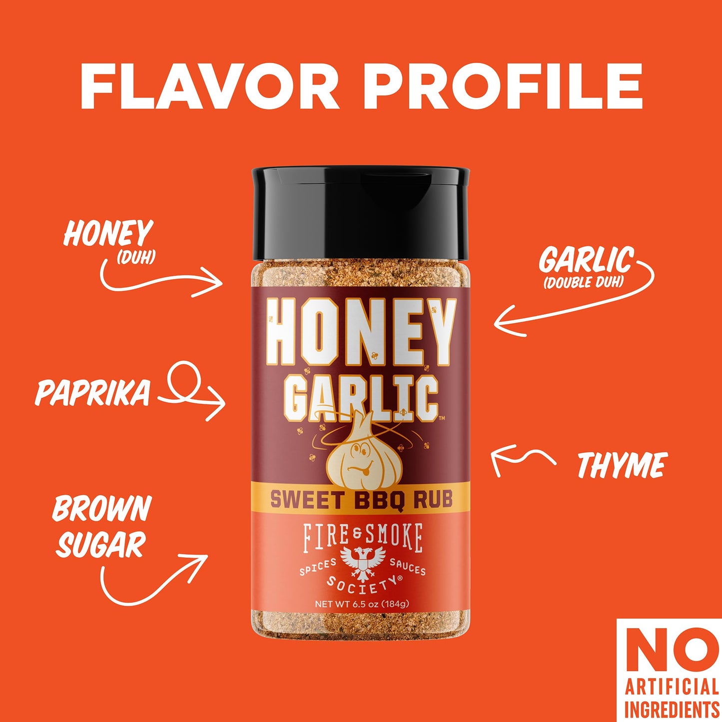 Fire & Smoke Society Honey Garlic BBQ Rub - 6.5 oz Seasoning for Grilling, smoky aroma, Pulled Pork, Ribs, Chicken, Burgers