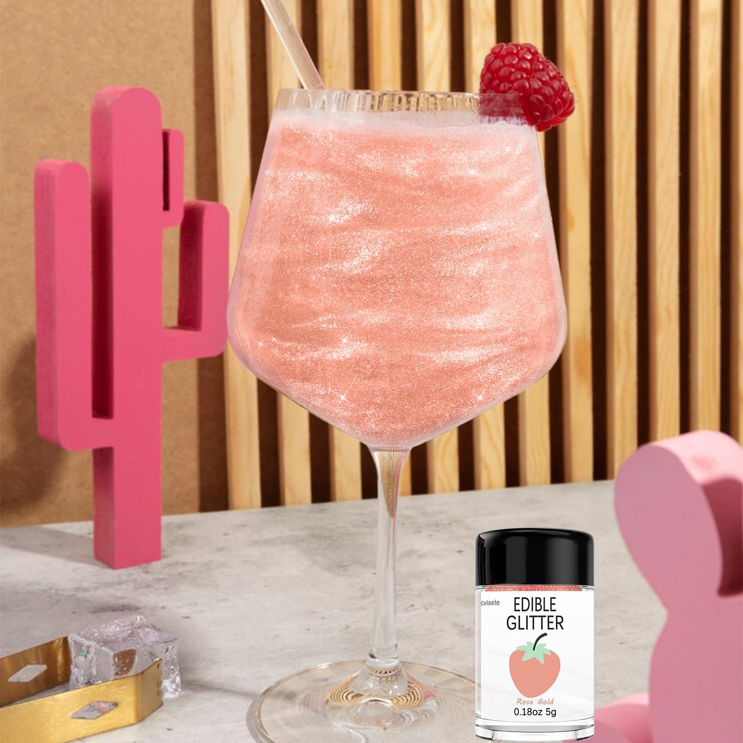 Colaele Rose Gold Edible Glitter - Food Grade Luster Dust for Cakes & Drinks, 5g Vegan Sprinkle