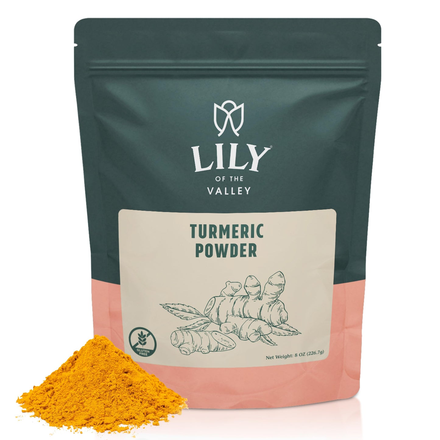 Lily Of The Valley Turmeric Root Powder - Ground Curcumin Powder - 100% Raw From India - Great For Cooking, Baking & Latte - Vegan & Gluten-Free - Packed In Resealable Pouch (8Oz, 226G)