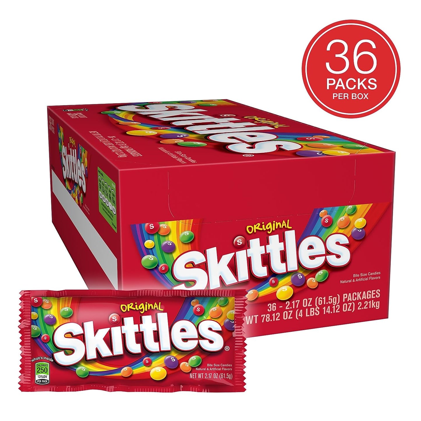 Skittles Candy, Original 2.17-Ounce, 36 Packs Of Individually Wrapped Candy Bulk Box