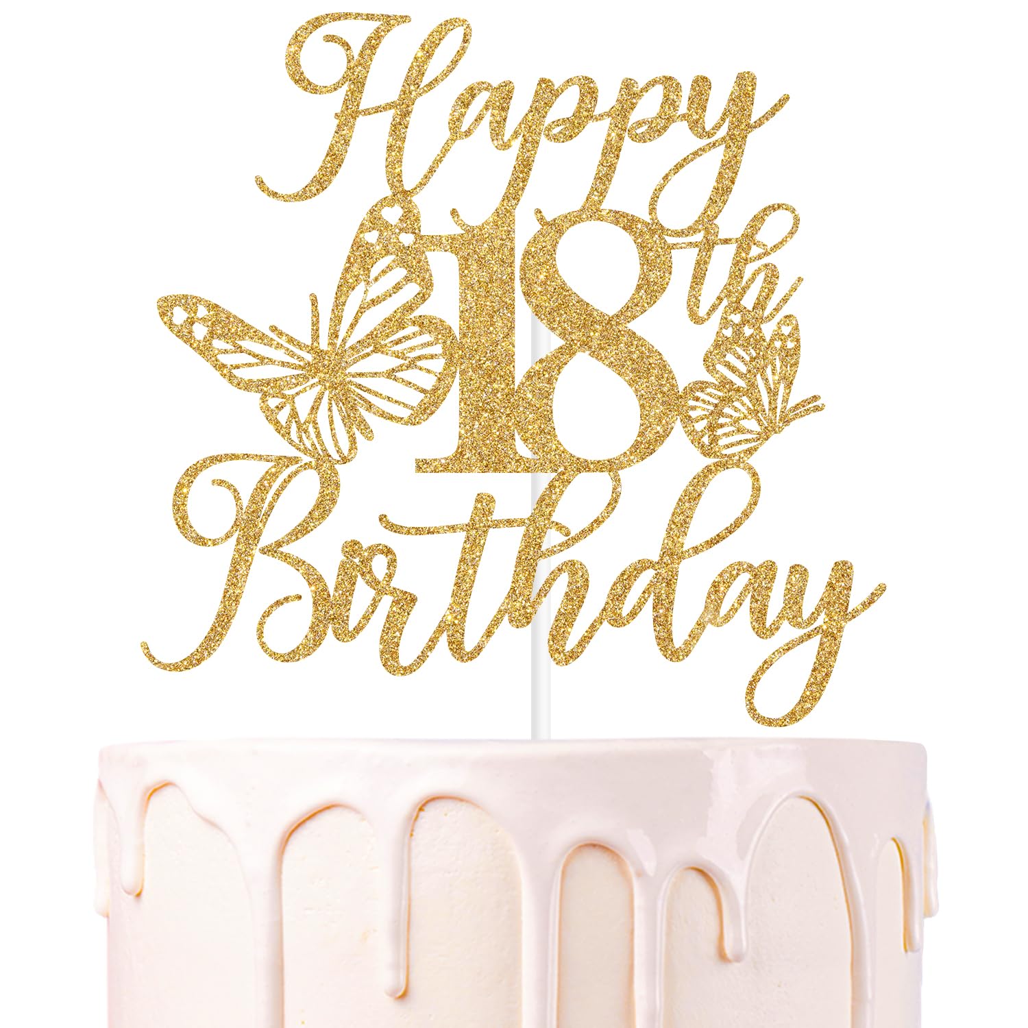 We Can Bearly Wait Gold Glitter 18th Birthday Cake Topper - Butterfly Themed Paper Decoration