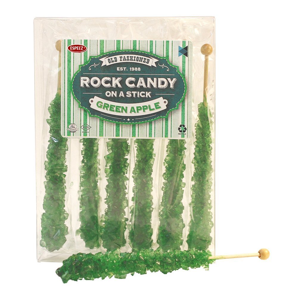 Espeez Extra Large Rock Candy Sticks, Green Apple, 6 Count, Individually Wrapped for Party Favors
