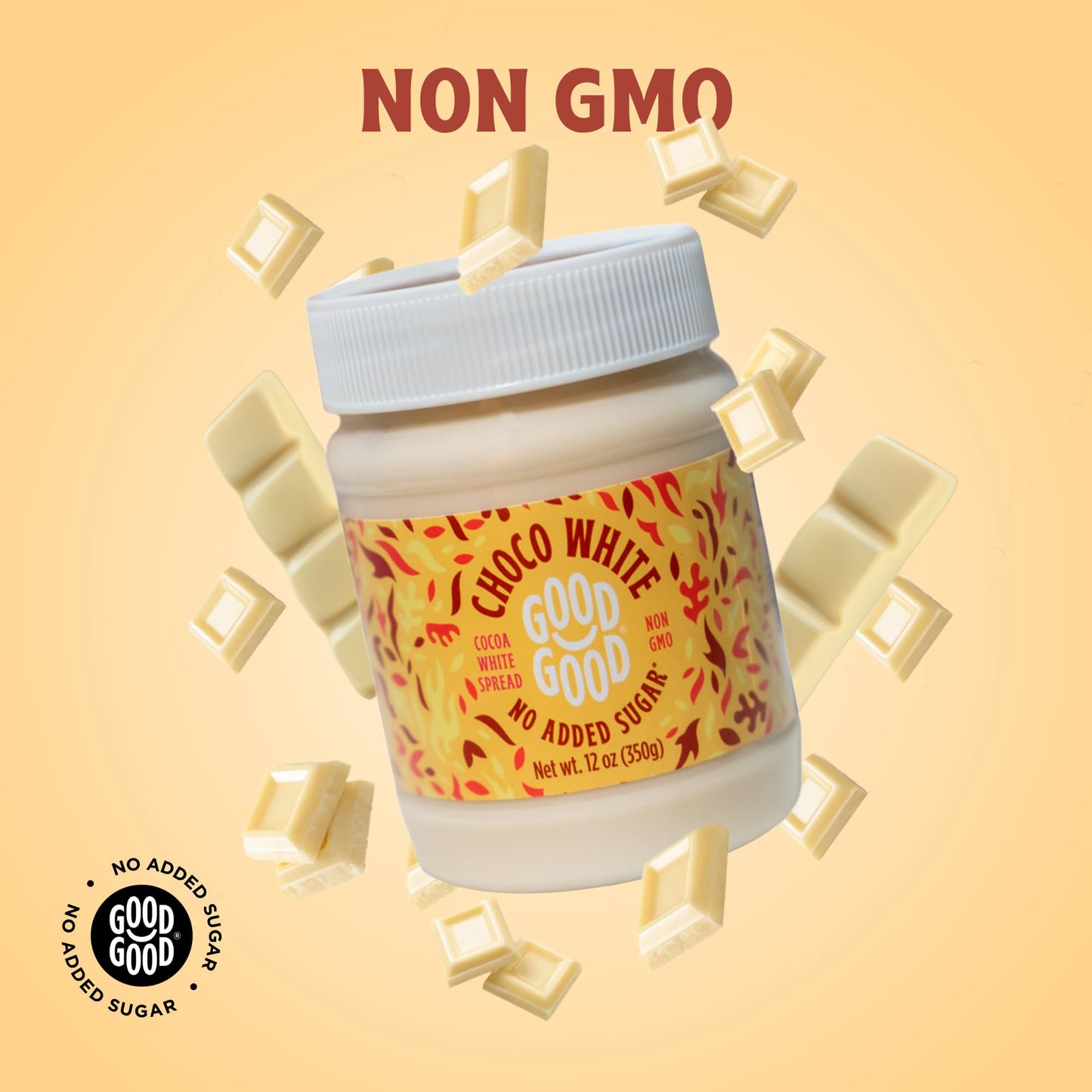 Good Good No Added Sugar White Choco Spread - Chocolate Spread With Natural Sweeteners - Gluten Free - Vegetarian Friendly - 12Oz / 350G (Pack Of 1)