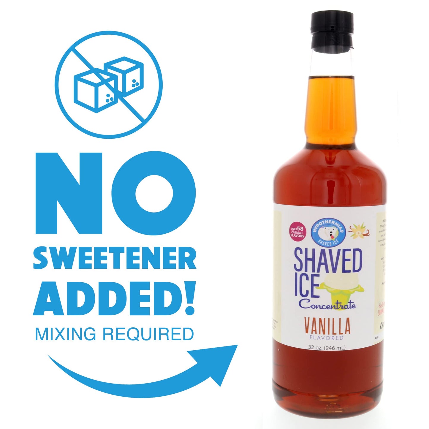 Hypothermias Shaved Ice Syrup Concentrate - Vanilla - 32 Fl Oz - Makes 8 Gallons - Unsweetened, Add Sweetener & Water