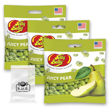 Juicy Pear Flavored Jelly Beans- 3 Pack Of 3.5 Oz Bags- Bundle Includes Travel Size Bag From R.U.S Candy Company