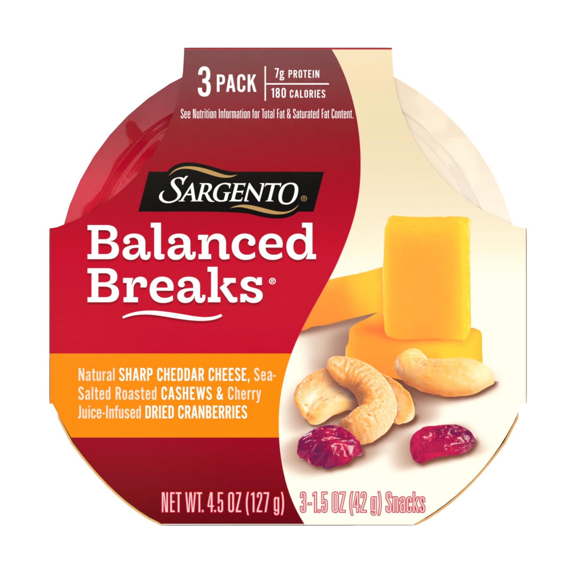 Sargento Balanced Breaks Natural Sharp Cheddar Cheese, Sea-Salted Roasted Cashews and Cherry Juice-Infused Dried Cranberries Sna