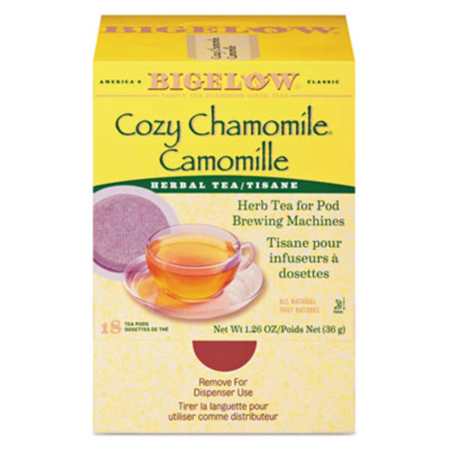 Bigelow Tea Cozy Chamomile Herbal Tea Pods, 18 Count, Paper, Black, Model RCB10906
