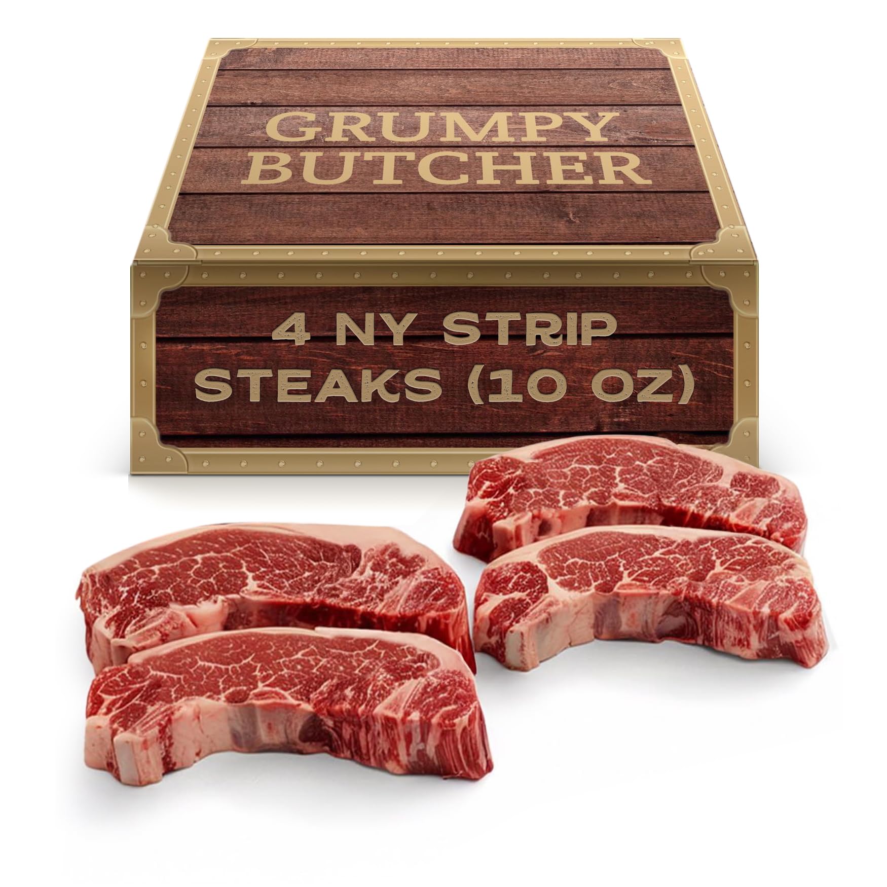 Grumpy Butcher New York Strip Steaks, 10 Ounce (Pack Of 4) - Prime Steakhouse Quality Beef Ny Strip Steak Meat - Meat Gift Packages Specials Avaialble
