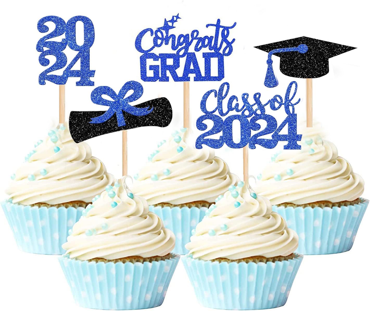40 Pieces 2024Graduation Theme Paper Cupcake Decoration Flash Grade 2024Graduation Hat Certificate Paper Cupcake Selection 2024