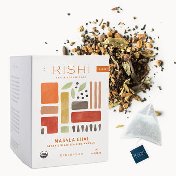 Rishi Tea Masala Chai Tea | Usda Organic Direct Trade Sachet Tea Bags, Certified Kosher Assam Black Tea Blend With Whole Spices,