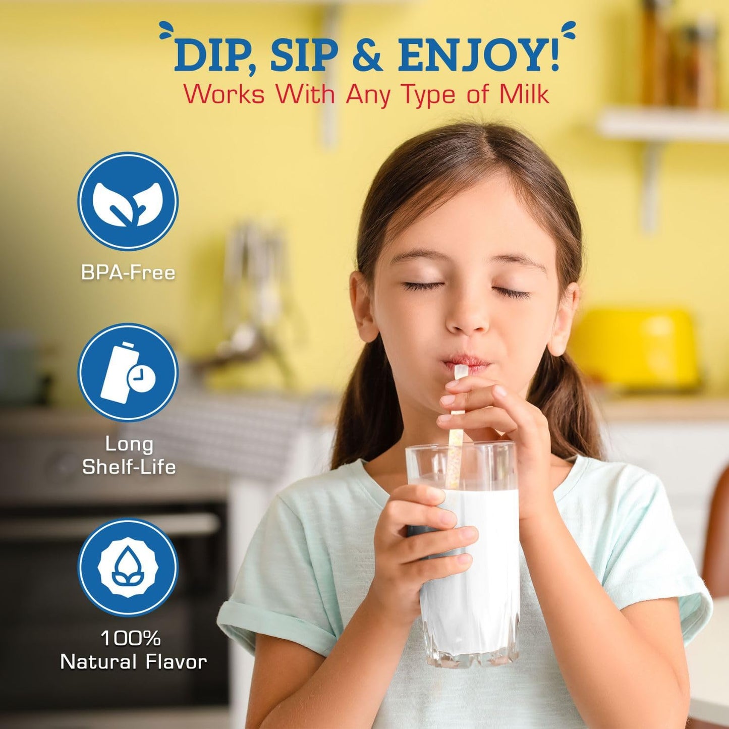 40 Pcs Milky Sip Magical Milk Straws - 4 Assorted Flavors: Chocolate, Strawberry, Cookies & Cream, Cotton Candy 10 Each Flavor -