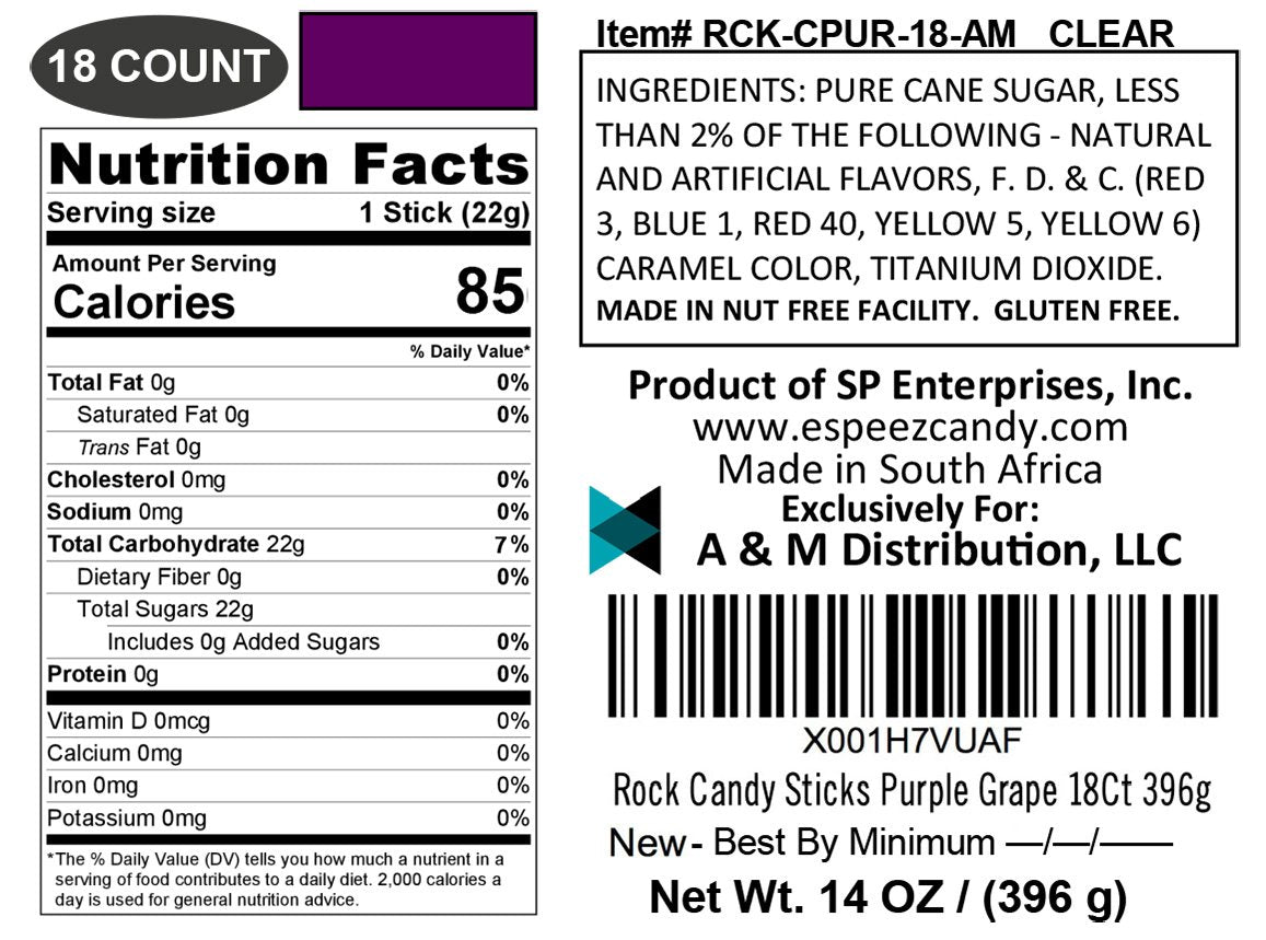 Espeez Extra Large Rock Candy Sticks, 18 Count, Purple, Individually Wrapped for Party Favors and Candy Buffets