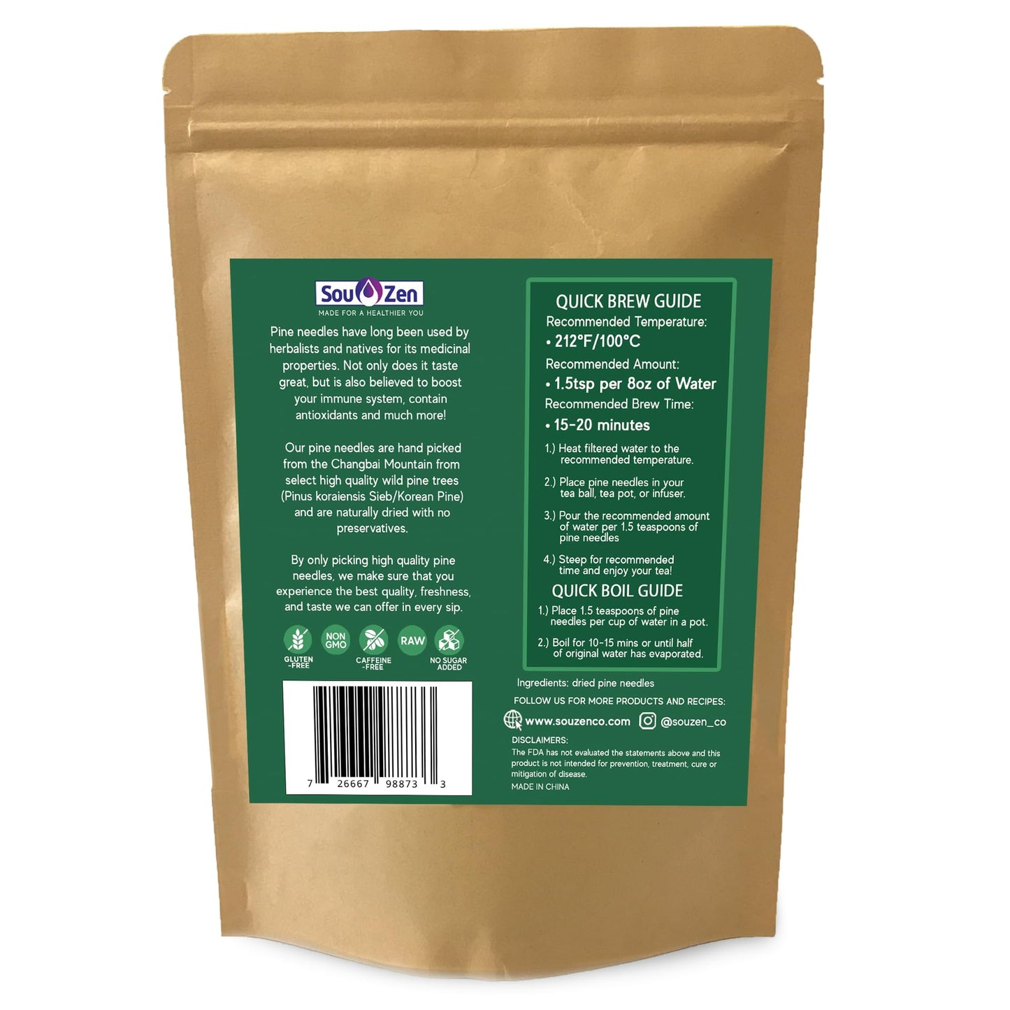 Sou Zen Pine Needle Tea Loose Leaf, 4oz | Premium Wild Korean Tea, Non-GMO, Caffeine-Free, Herbal, No Preservatives