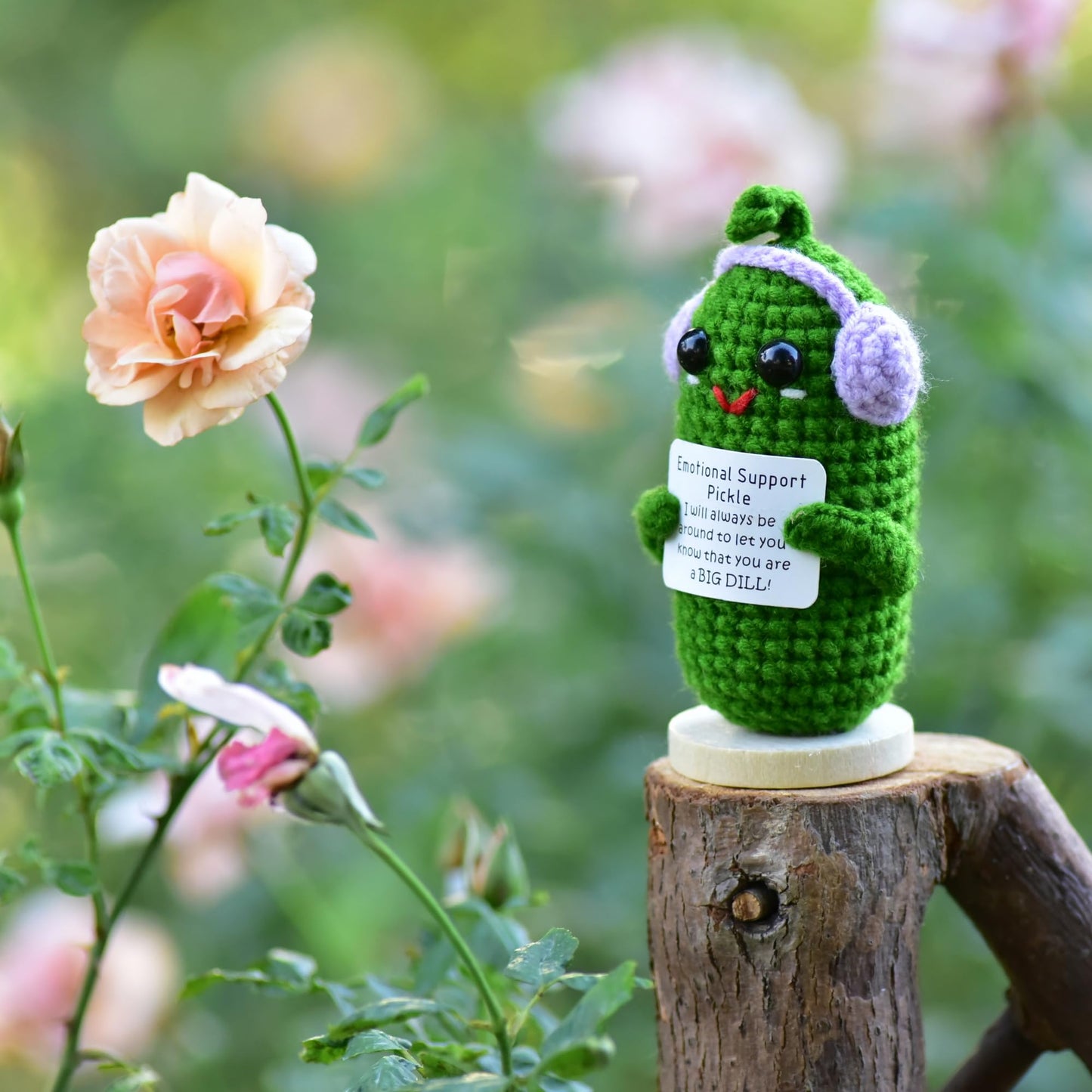 KALAWALK Funny Crochet Pickles with Affirmation Cards - Green Novelty Gift for Good Luck and Party Decorations