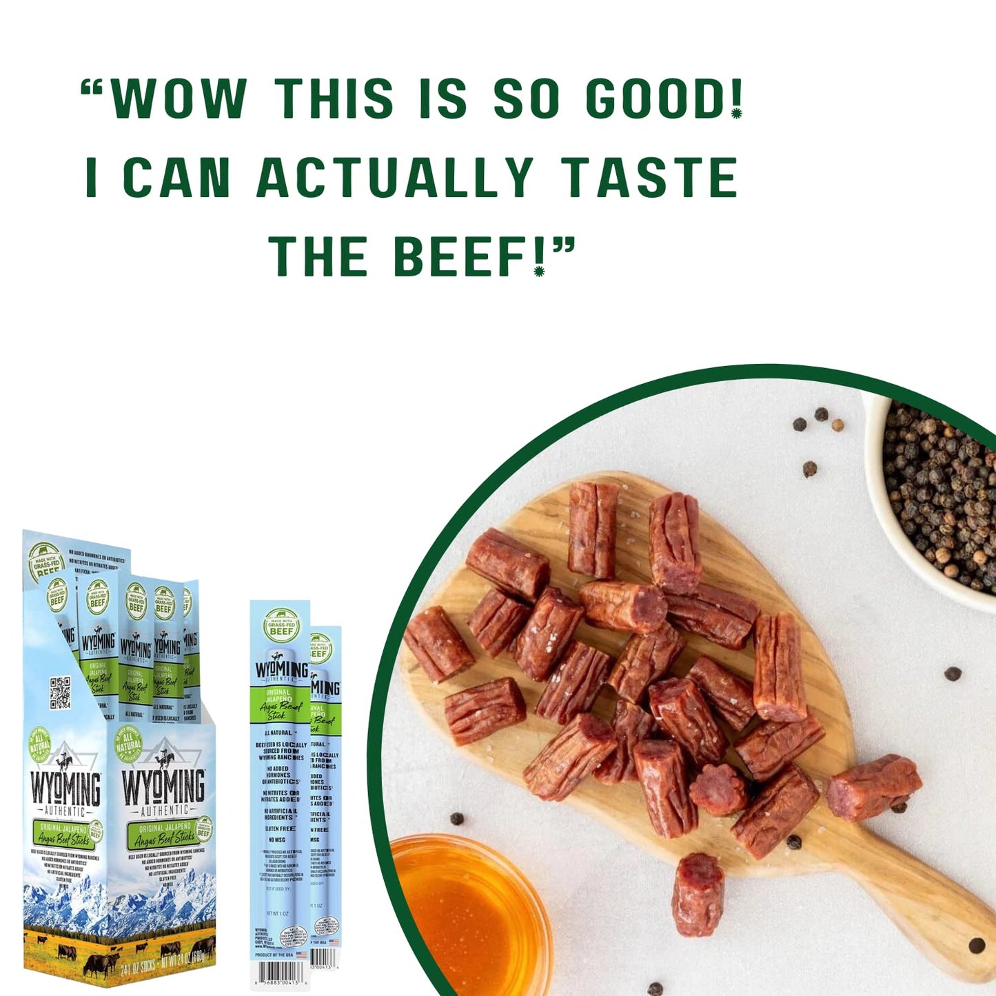 Wyoming 100% Grass Fed Beef Sticks - Original Jalapeo Flavor - Clean Tasty Meat Sticks Snacks With 6G Of Protein Made With Angus