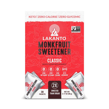 Lakanto Classic Monk Fruit Sweetener Packets - White Sugar Replacement, Zero Net Carbs, Zero Glycemic, Zero Calorie, Sweeten On