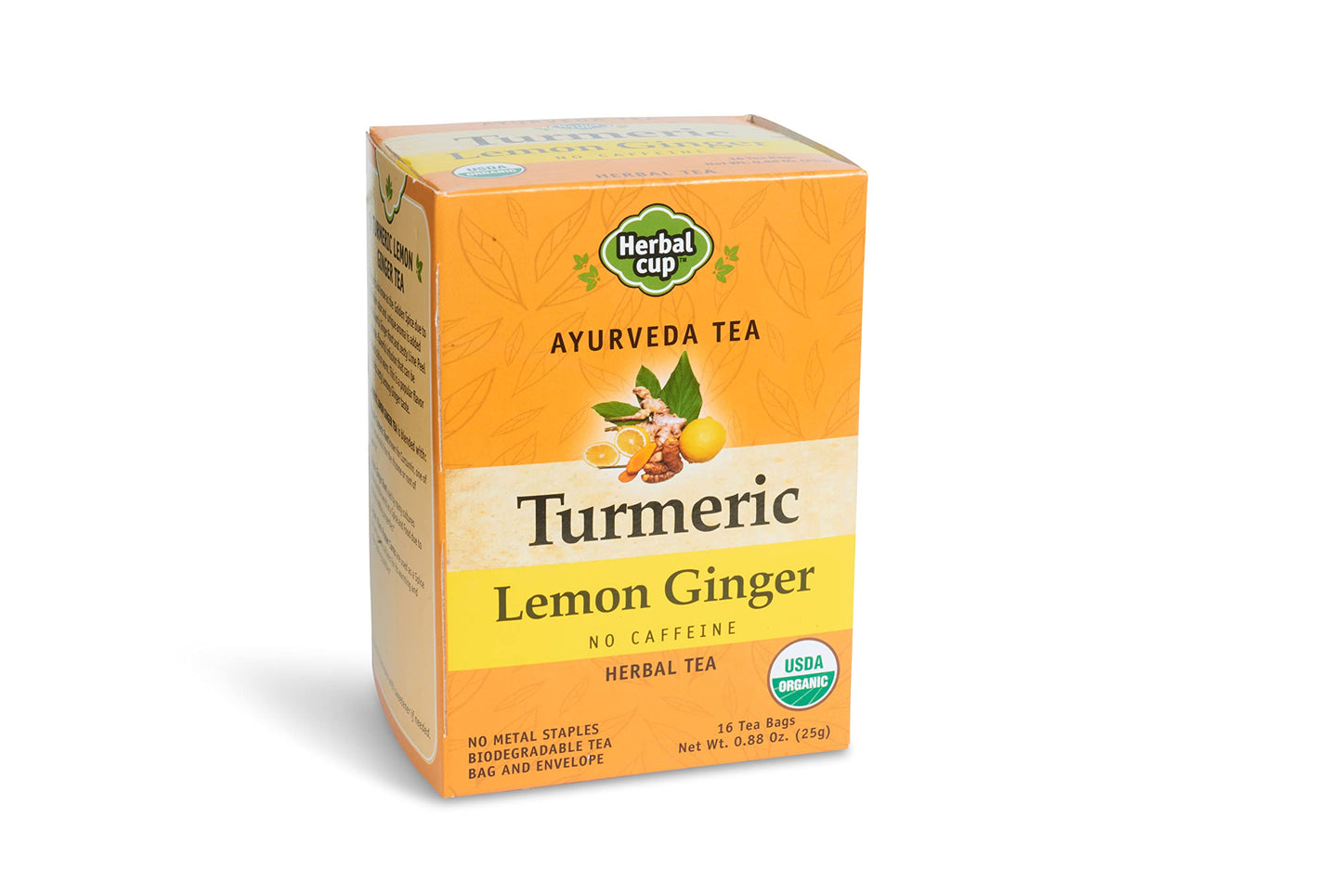 Herbal Cup Turmeric Tea - Organic Lemon Ginger Herbal Tea, Caffeine-Free, 16 Count (Pack of 1)