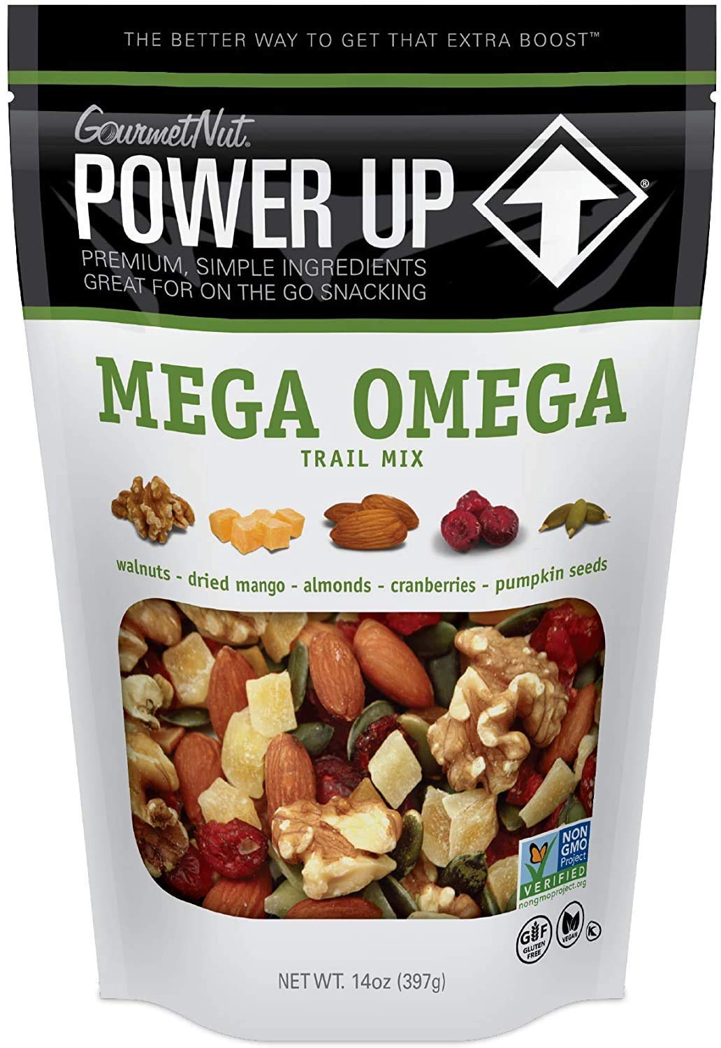 Power Up Premium Trail Mix - Mega Omega Trail Mix 14Oz, Gluten Free, Vegan, Non-Gmo