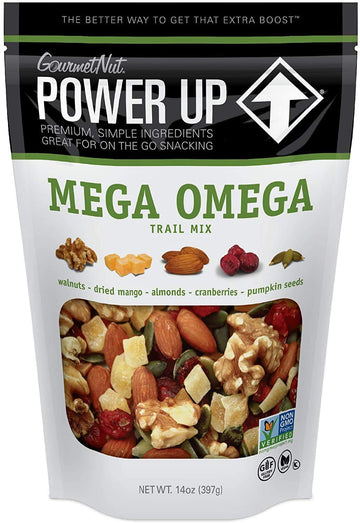 Power Up Premium Trail Mix - Mega Omega Trail Mix 14Oz, Gluten Free, Vegan, Non-Gmo