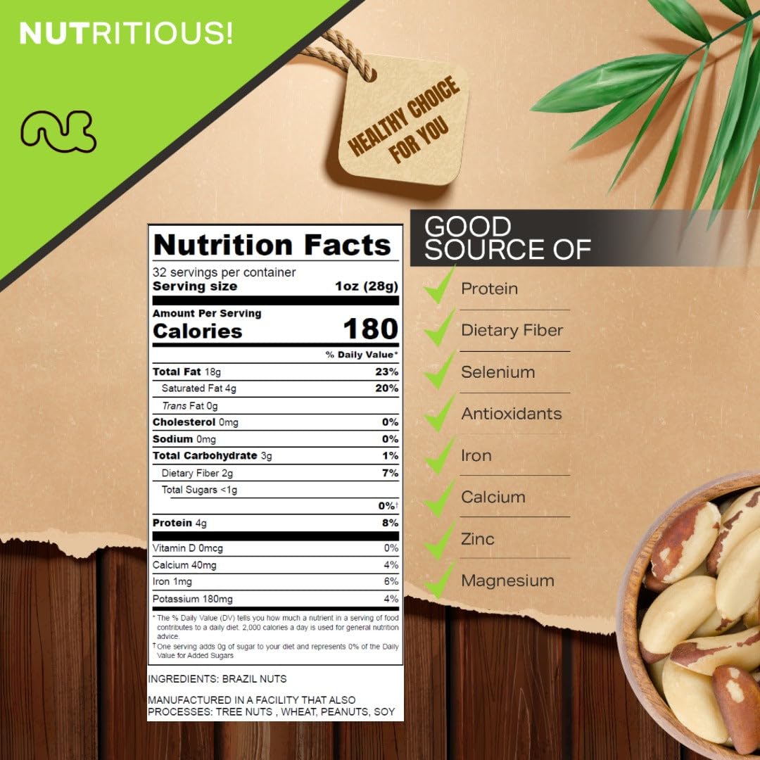 NUT CRAVINGS - Raw Brazil Nuts, Unsalted, No Shell, Whole, (32oz - 2 LB) Bulk Nuts Packed Fresh in Resealable Bag - Kosher Healt