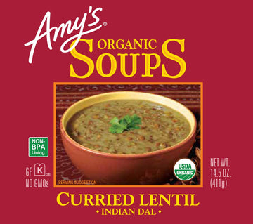 Amy'S Soup, Vegan Curried Lentil Soup, Gluten Free Indian Dal Made With Ginger, Turmeric And Beans, Canned Soup, 14.5 Oz