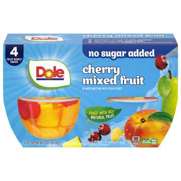 Dole Cherry Mixed Fruit with No Sugar Added^^ - Dole Fruit Bowls Snacks - 4 oz Fruit Bowls - 4 Pack