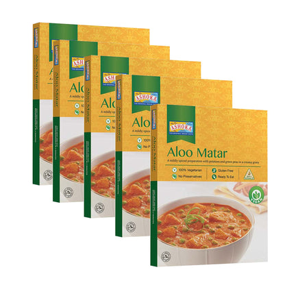 Ashoka Instant Meals 1932, All-Natural Vegan Potatoes & Peas, Kosher Certified Microwaveable Meals, Ready to Eat Indian Food, Al