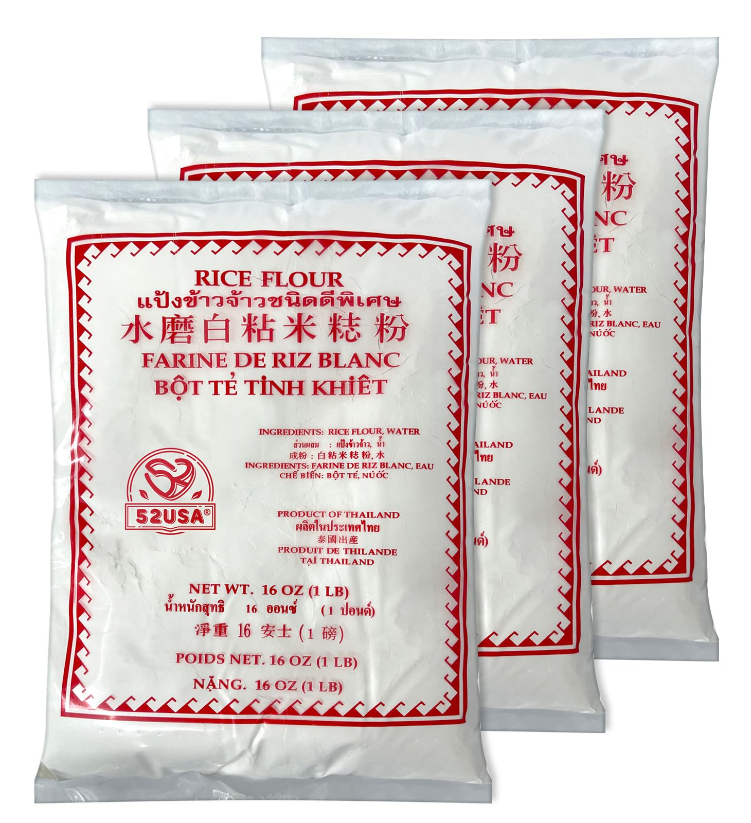52USA Thai Rice Flour 48 Ounce (Basic), 1 Pound (Pack of 3), Rice Flour for Baking or Cooking, Product of Thailand, All Natural 