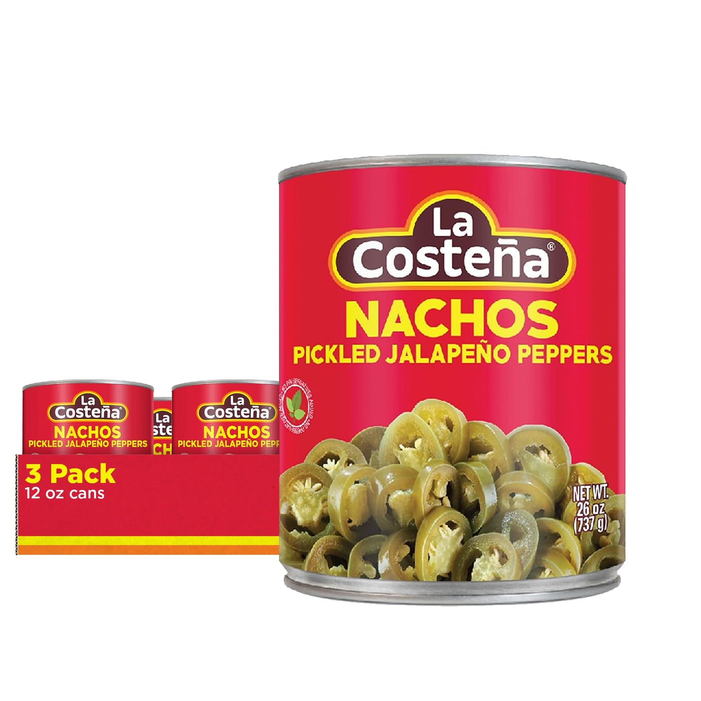 La Costeña Nacho Sliced Jalapeño Peppers, Pickled Green Hot, 26-Ounce Can, Pack of 3, 1.625 Pound Total