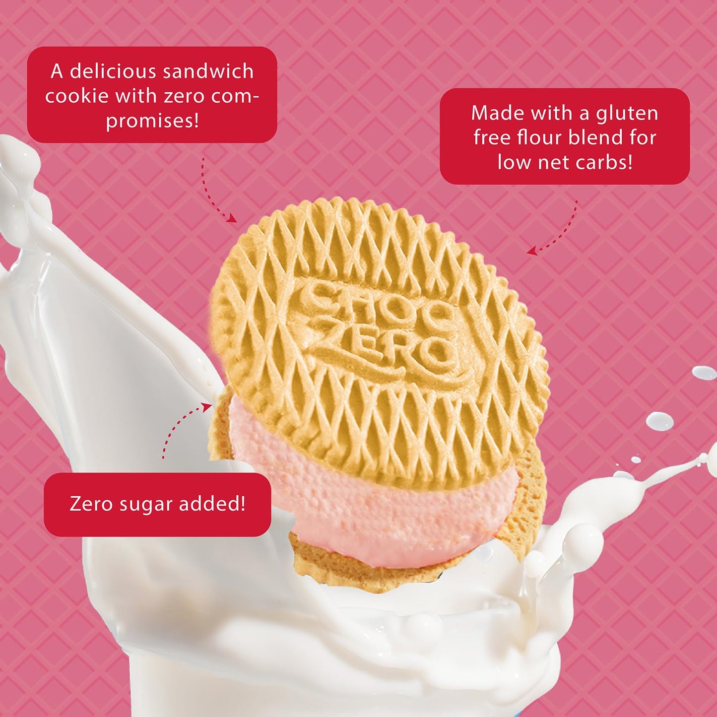 Choczero Strawberry Creme Dunkies, Gluten Free, Low Sugar, Keto Strawberry Vanilla Sandwich Cookies, 9 Oz