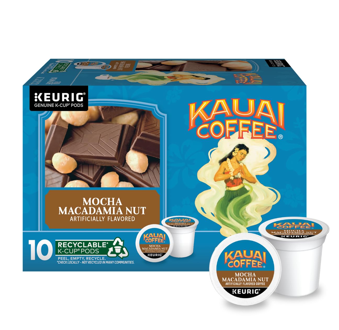 Kauai Coffee Mocha Macadamia Nut Flavor K-Cup Pods - 10 Count, Pack of 6