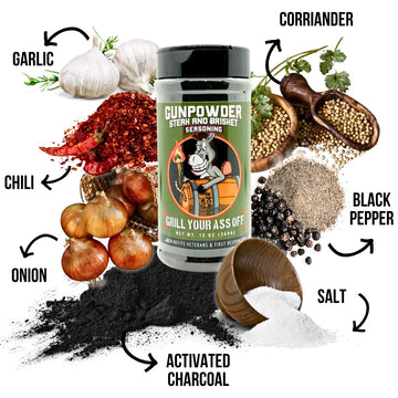 Grill Your Ass Off  powder Seasoning, 13oz BBQ Seasoning, MSG & Gluten-Free, USA Made, Activated Charcoal for Brisket, Ribs & Chicken