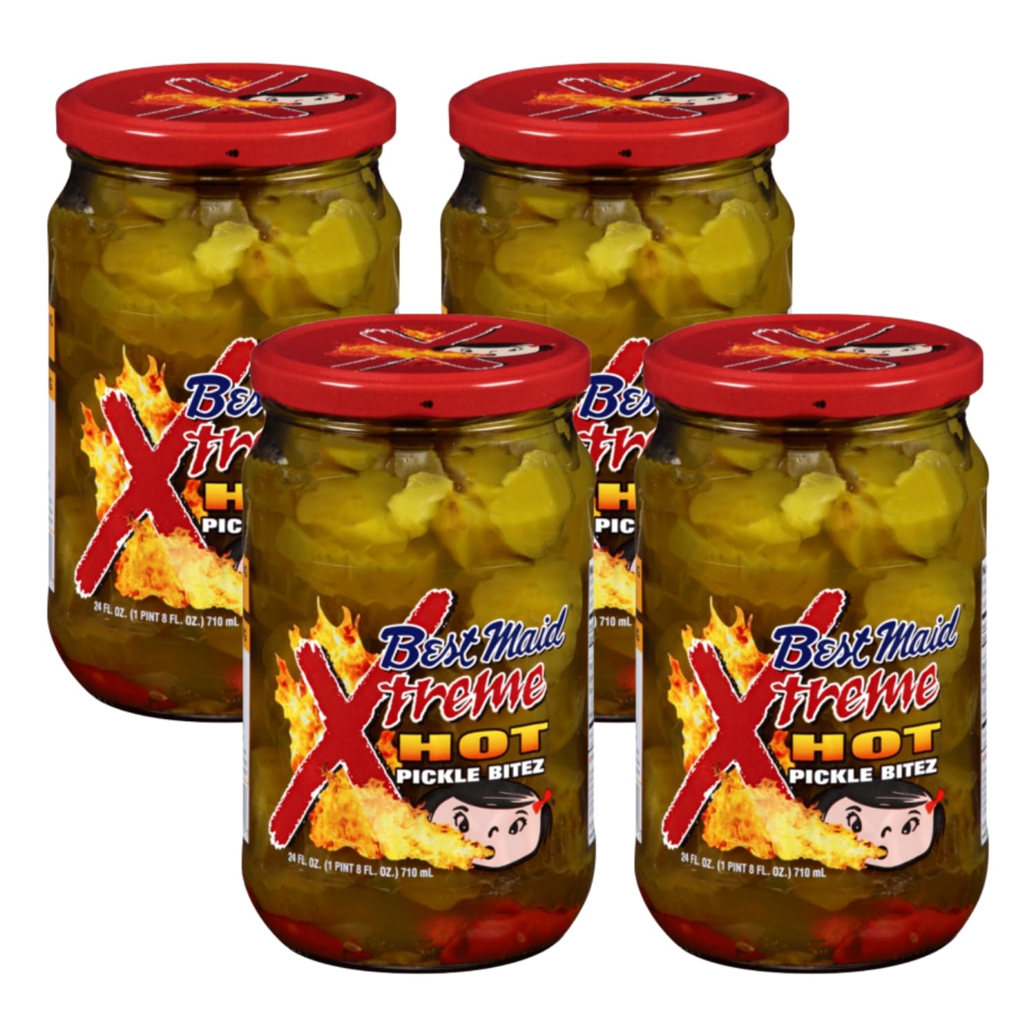 Best Maid Products 4 Pack Glass Jars - Dill, Kosher, Garlic Bites, Habanero Chips & Xtreme Hot Pickles