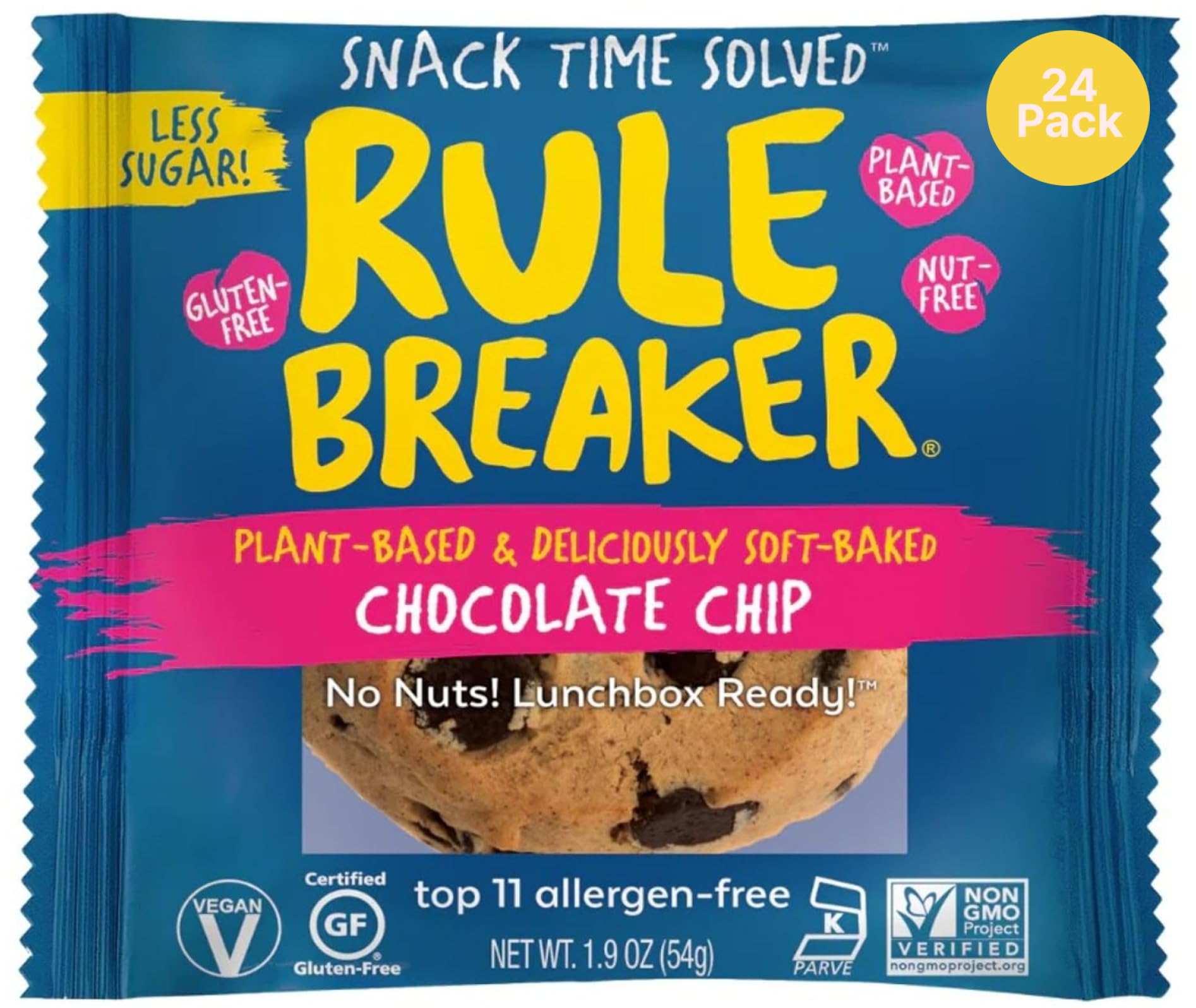 Rule Breaker Vegan & Gluten Free Cookies | Chocolate Chip | Plant-Based  Dairy  Nut  Soy  Allergen Free | Soft-Baked  Great School Snacks For Kids & 18+ Uses  Individually Wrapped (Pack Of 24)