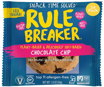 Rule Breaker Vegan & Gluten Free Cookies | Chocolate Chip | Plant-Based  Dairy  Nut  Soy  Allergen Free | Soft-Baked  Great School Snacks For Kids & 18+ Uses  Individually Wrapped (Pack Of 24)